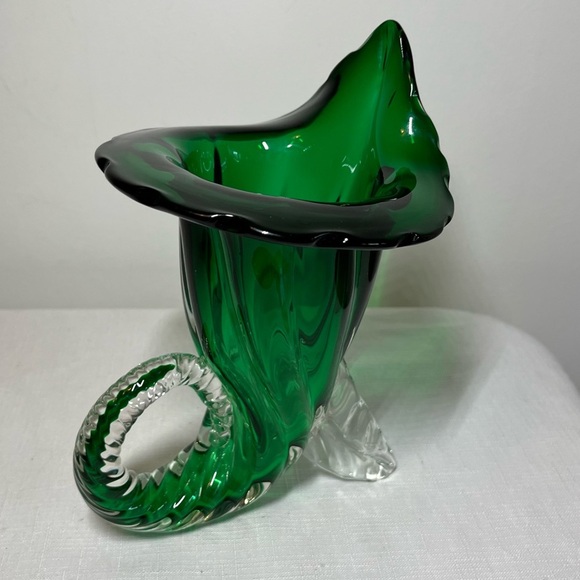 Vintage Murano Emerald Blown Glass Horn Of Plenty - Picture 2 of 5